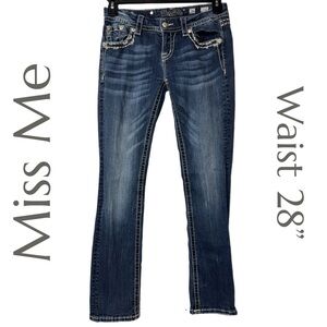 Miss Me - Mid-Rise Easy Straight Jeans - Fleur-de-Lis Pockets - Waist 28”